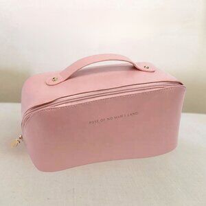 Cosmetics Makeup Organizer Bag with Handle Pink Large Capacity Perfect for Trave
